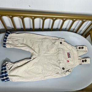 IZOD vintage 100% cotton baby boy toddler Cream & plaid khaki Overalls no flaws